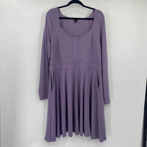 Torrid Waffle Knit Mini Dress Long Sleeve Skater Fit & Flare Scoopneck Purple 2X - Picture 2 of 9